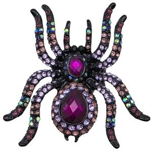 Sparkling SpiderAdjustable Ring with Purple, Black and Multi Colored Crystals